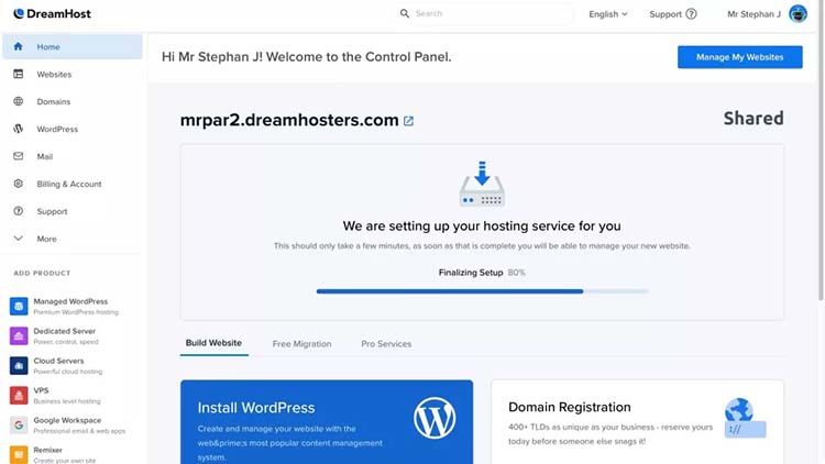 2 ساخت وب سایت و خرید هاست دامنه با سایت دریم هاست (DreamHost)
