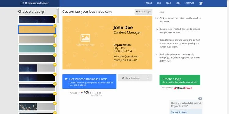 سایت رایگان برای طراحی کارت ویزیت: Business Card Maker