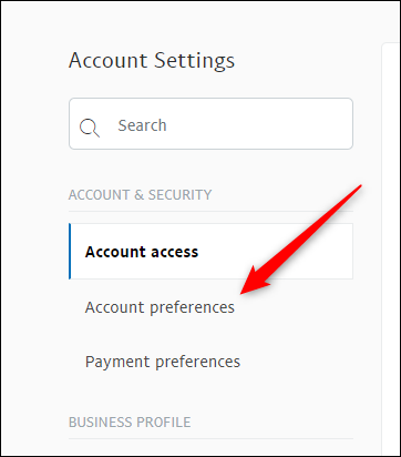 بر روی "Account Preferences" کلیک کنید.