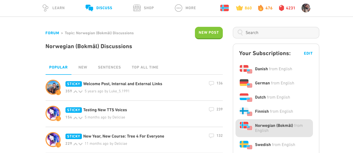 ادامه یادگیری با Duolingo: انجمن و تالارهای گفت و گوی دولینگو