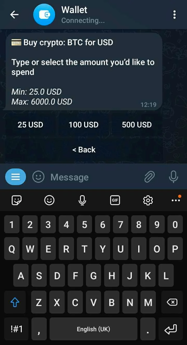 خرید یا واریز کریپتو در تلگرام