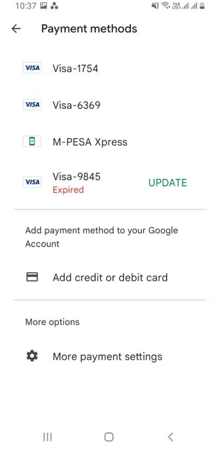 افزودن کارت پرداخت در فروشگاه گوگل پلی