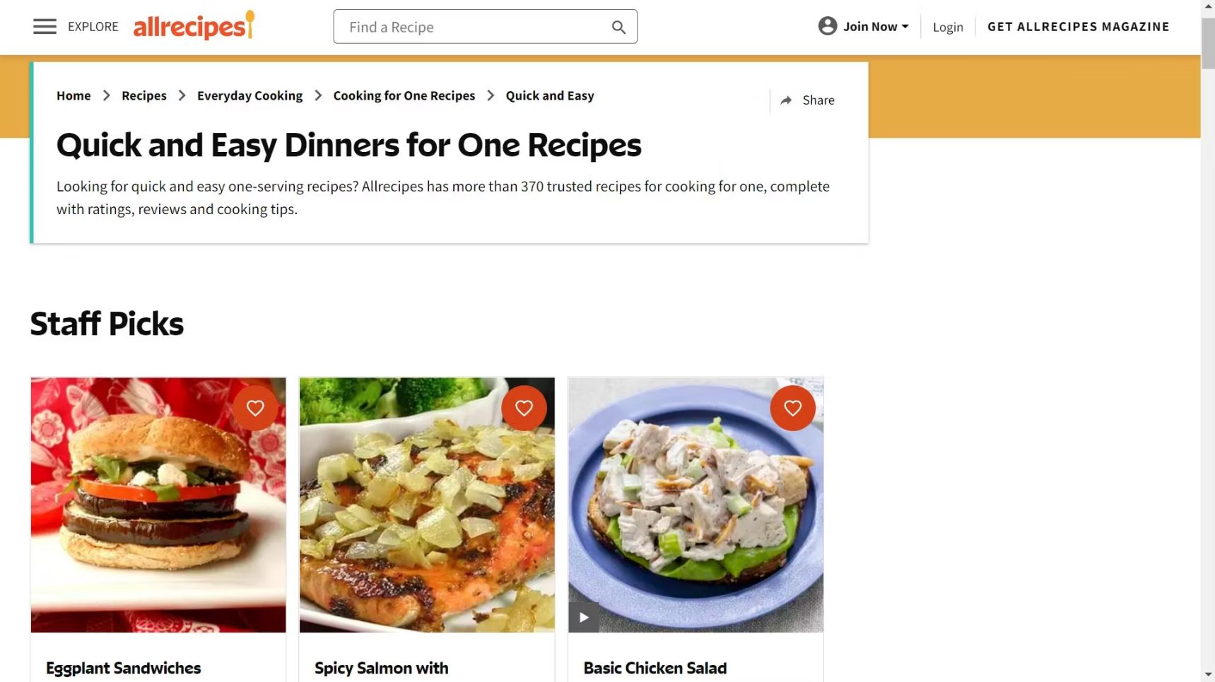 Quick and Easy Dinners for One by Allrecipes