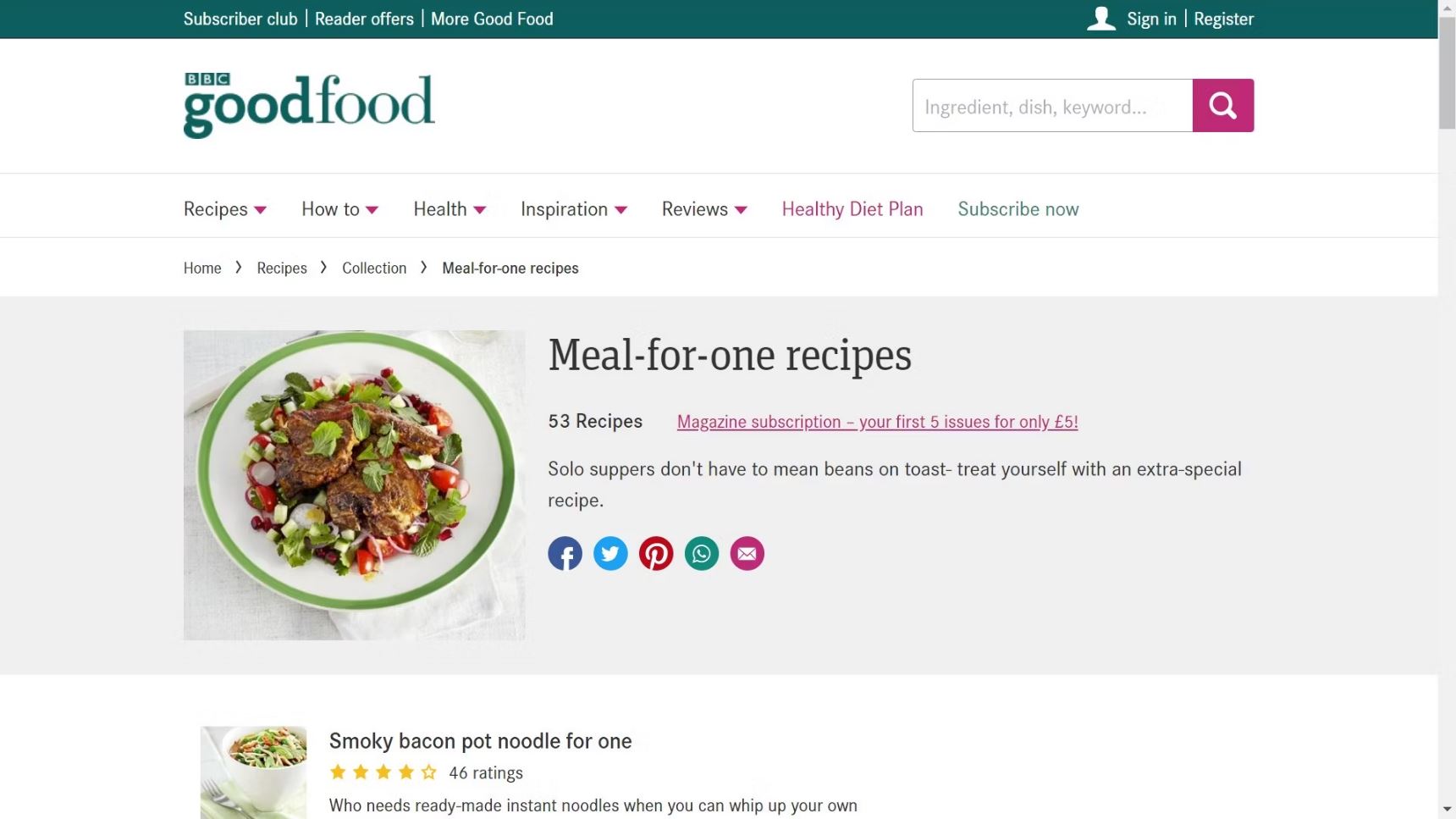 Meal-For-One Recipes by BBC Good Food