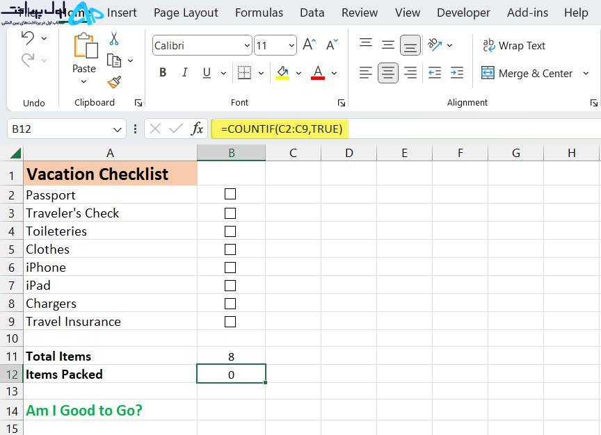 چک لیست در مایکروسافت اکسل