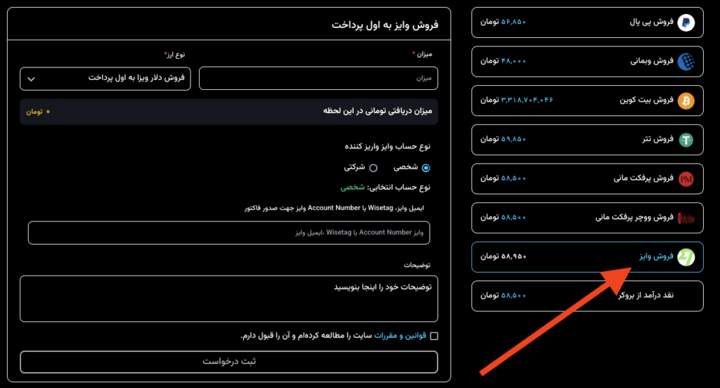 فروش دلار و یورو وایز