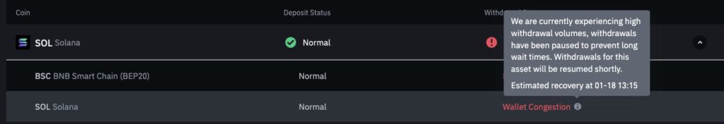 توقف برداشت سولانا در بایننس