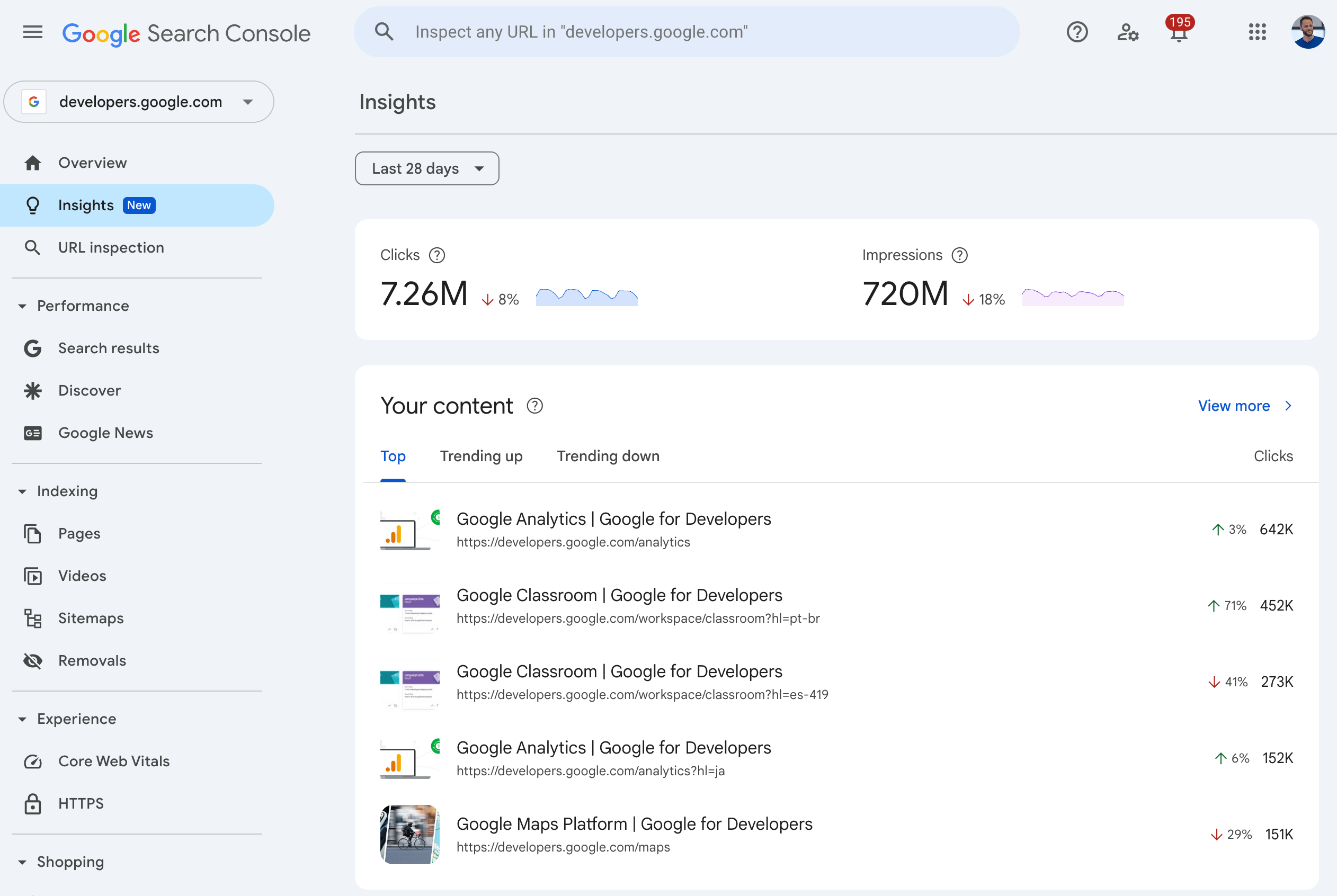 گزارش جدید Search Console Insights