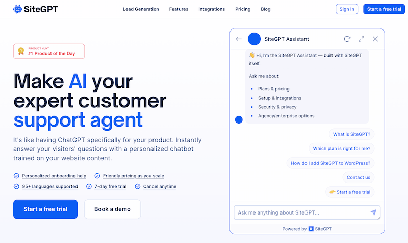 هوش مصنوعی SiteGPT
